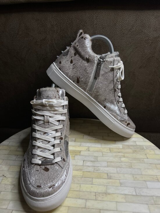 J/slides Shoes - J/Slides Ludlow Metallic Calf Hair High-Top Sneakers